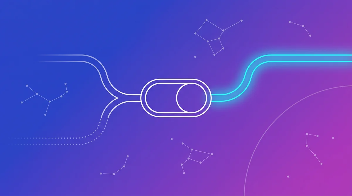 Interruptor de control de IA generativa en Search Console con dos caminos divergentes de tráfico